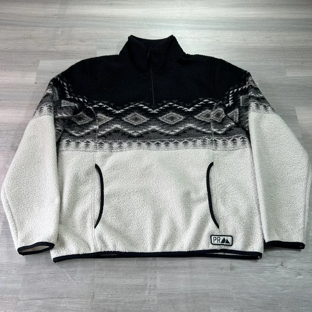 Powder River Outfitters Jacket Mens Large White Aztec Fleece 1/4 Zip Western